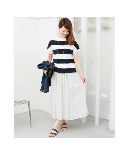 URBAN RESEARCH DOORS(アーバンリサーチドアーズ)の「コットンギャザーロングスカート(スカート・レディース・LIGHT GRAY/BEIGE/GREEN/NAVY・one)」の5枚目の写真