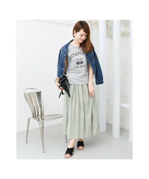 URBAN RESEARCH DOORS(アーバンリサーチドアーズ)の「コットンギャザーロングスカート(スカート・レディース・LIGHT GRAY/BEIGE/GREEN/NAVY・one)」の9枚目の写真