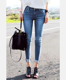 imvely | 膝カットユニークパンツ(デニムパンツ)