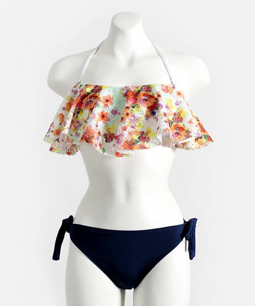 DHOLIC（ディーホリック）の「フラワー柄フレアバンドゥビキニ（水着・レディース・グリーン/オレンジ・FREE）」の2枚目の写真