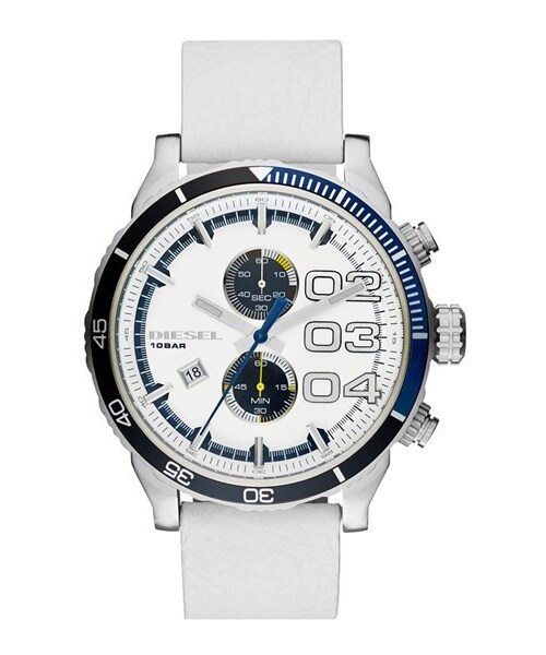 DIESEL(ディーゼル)の「DIESEL® 'Double Down 2.0' Chronograph Leather Strap Watch, 48mm(アナログ腕時計・メンズ・White/ Silver)」の2枚目の写真
