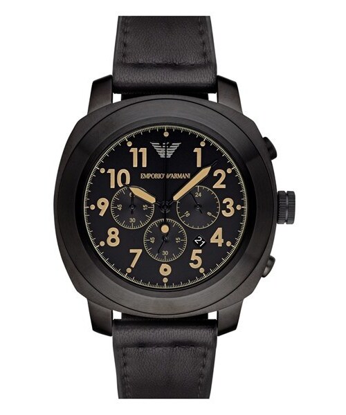EMPORIO ARMANI（エンポリオアルマーニ）の「Emporio Armani Chronograph Leather Strap Watch, 46mm（アナログ腕時計・メンズ・Black）」の4枚目の写真