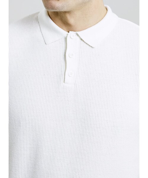 TOPMAN(トップマン)の「Off White Rib Front Polo Shirt(ポロシャツ・メンズ・Cream・M/S/XXS/L/XL/XS)」の3枚目の写真