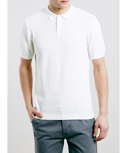 TOPMAN(トップマン)の「Off White Rib Front Polo Shirt(ポロシャツ・メンズ・Cream・M/S/XXS/L/XL/XS)」の1枚目の写真