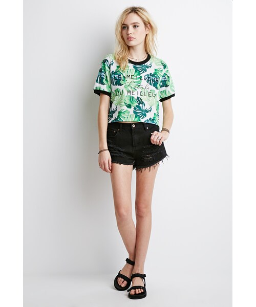 FOREVER 21（フォーエバー トゥエンティーワン）の「FOREVER 21 Frond Print Mesh Tee（Tシャツ/カットソー・レディース・White/green・Large/Medium/Small）」の5枚目の写真