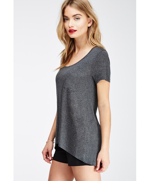 FOREVER 21(フォーエバー トゥエンティーワン)の「FOREVER 21 Raw-Cut Pocket Tee(Tシャツ/カットソー・レディース・Charcoal/Black/White・Large/X-Small/Small/Medium)」の4枚目の写真