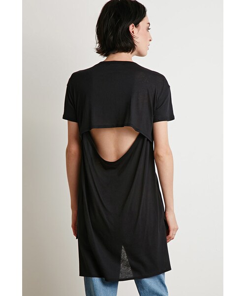 FOREVER 21（フォーエバー トゥエンティーワン）の「FOREVER 21 Longline Cutout-Back Tee（Tシャツ/カットソー・レディース・Black/White・Large/Small/Medium）」の2枚目の写真