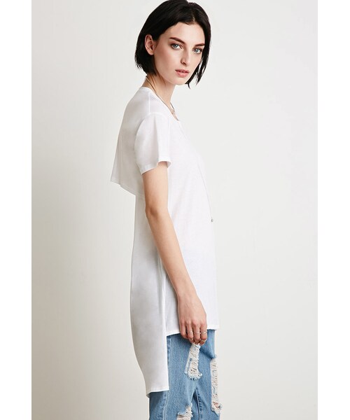 FOREVER 21（フォーエバー トゥエンティーワン）の「FOREVER 21 Longline Cutout-Back Tee（Tシャツ/カットソー・レディース・Black/White・Large/Small/Medium）」の4枚目の写真
