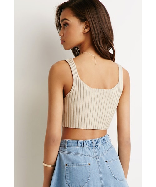 FOREVER 21(フォーエバー トゥエンティーワン)の「FOREVER 21 Ribbed Knit Crop Top(シャツ/ブラウス・レディース・Beige/Black・Medium/Small/Large)」の3枚目の写真