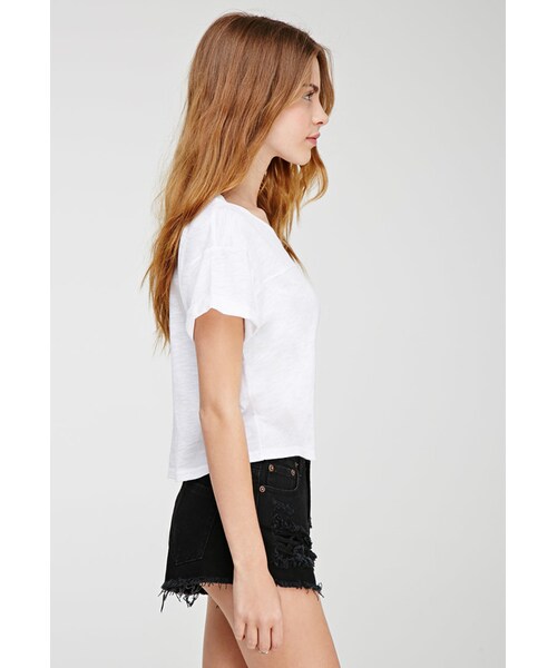FOREVER 21(フォーエバー トゥエンティーワン)の「FOREVER 21 Boxy Slub Knit Tee(Tシャツ/カットソー・レディース・White/Brick・Medium/Large/Small)」の6枚目の写真