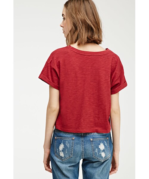 FOREVER 21(フォーエバー トゥエンティーワン)の「FOREVER 21 Boxy Slub Knit Tee(Tシャツ/カットソー・レディース・White/Brick・Medium/Large/Small)」の9枚目の写真