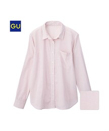 GU | （GU）リネンブレンドシャツ（ストライプ・長袖）(トップス)