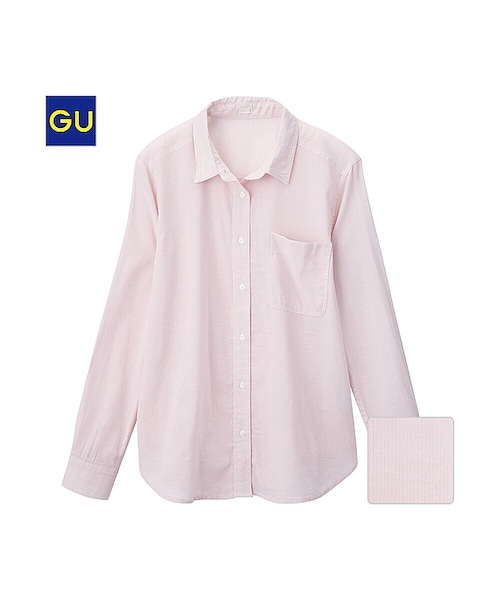 GU(ジーユー)の「(GU)リネンブレンドシャツ(ストライプ・長袖)(WOMEN ⁄ シャツ・ブラウス・レディース・DARK GRAY/PINK/BLUE・XL/M/S/L)」の3枚目の写真