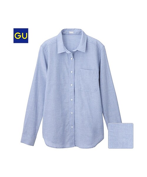 GU(ジーユー)の「(GU)リネンブレンドシャツ(ストライプ・長袖)(WOMEN ⁄ シャツ・ブラウス・レディース・DARK GRAY/PINK/BLUE・XL/M/S/L)」の2枚目の写真