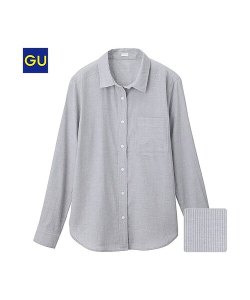 GU(ジーユー)の「(GU)リネンブレンドシャツ(ストライプ・長袖)(WOMEN ⁄ シャツ・ブラウス・レディース・DARK GRAY/PINK/BLUE・XL/M/S/L)」の1枚目の写真