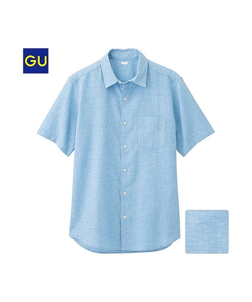 GU(ジーユー)の「(GU)ラミーコットンシャツ(半袖)A(MEN ⁄ シャツ・メンズ・NAVY/BLUE/YELLOW/PINK/WHITE/BLACK/GREEN・S/L/M/XL)」の4枚目の写真