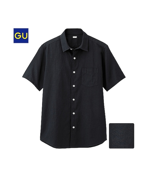 GU(ジーユー)の「(GU)ラミーコットンシャツ(半袖)A(MEN ⁄ シャツ・メンズ・NAVY/BLUE/YELLOW/PINK/WHITE/BLACK/GREEN・S/L/M/XL)」の2枚目の写真