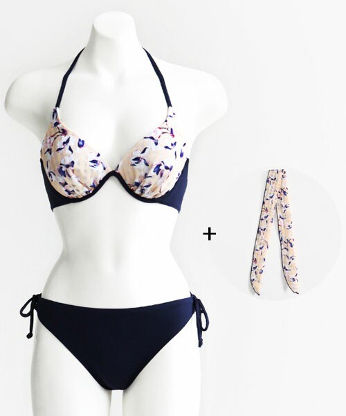 DHOLIC（ディーホリック）の「ヘアバンドset花柄ワイヤーホルタービキニ（水着・レディース・スカイブルー/ベージュ/ブラック・FREE）」の3枚目の写真