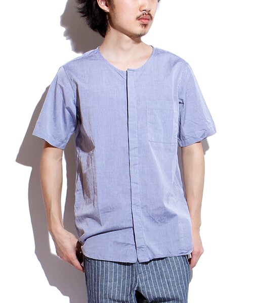 FREAK'S STORE（フリークスストア）の「ノーカラー半袖シャツ（その他・メンズ・ホワイト/グレー/ネイビー・M/L）」の2枚目の写真