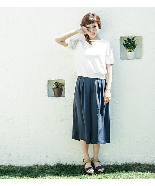 mysty woman（ミスティウーマン）の「カットソー×ガウチョパンツセットアップ（ワンピース/ドレス・レディース・オフホワイト/ネイビー/ブルー・M）」の3枚目の写真