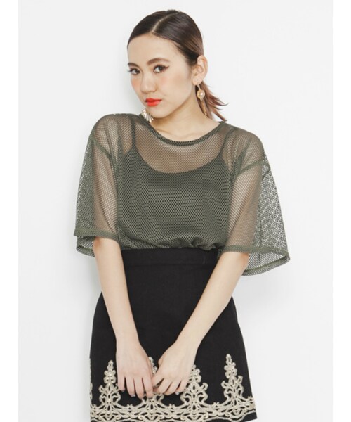 EVRIS（エヴリス）の「メッシュSET TOPS（トップス・レディース・ホワイト/ブラック/カーキ）」の4枚目の写真