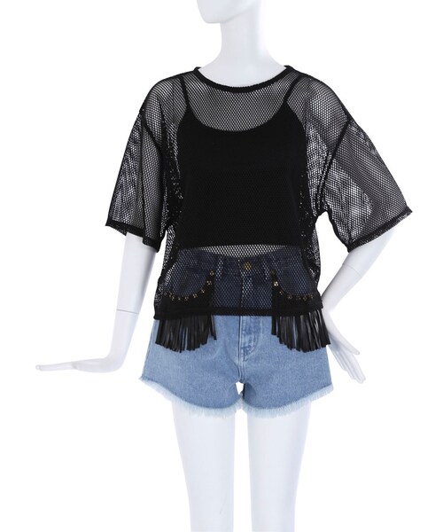 EVRIS（エヴリス）の「メッシュSET TOPS（トップス・レディース・ホワイト/ブラック/カーキ）」の6枚目の写真