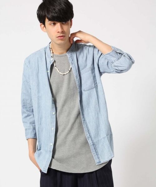 RAGEBLUE（レイジブルー）の「＜トレンドのロング丈＞ワッフルクルー7分袖（トップス・メンズ・ホワイト02/グレー12・Ｍ/Ｌ）」の4枚目の写真