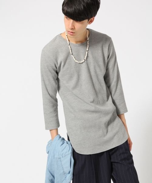 RAGEBLUE（レイジブルー）の「＜トレンドのロング丈＞ワッフルクルー7分袖（トップス・メンズ・ホワイト02/グレー12・Ｍ/Ｌ）」の2枚目の写真