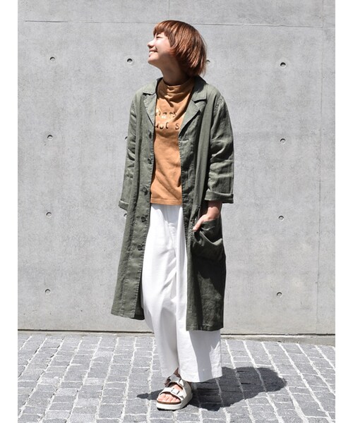w closet（ダブルクローゼット）の「リネンショップコート（ジャケット/アウター・レディース・エクリュ/サックス/ネイビー/カーキ・FREE）」の12枚目の写真