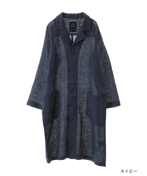 w closet（ダブルクローゼット）の「リネンショップコート（ジャケット/アウター・レディース・エクリュ/サックス/ネイビー/カーキ・FREE）」の4枚目の写真