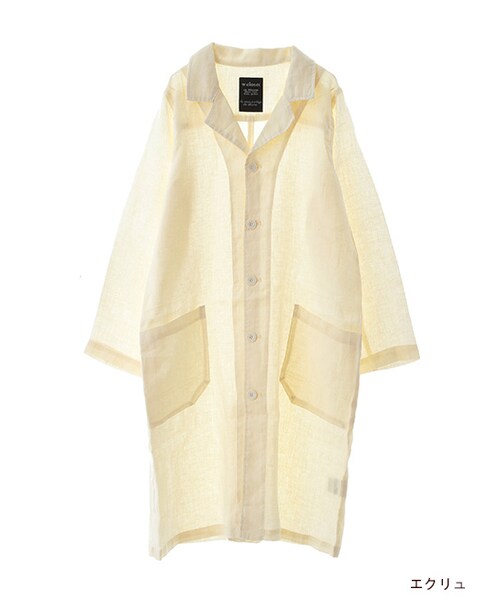 w closet（ダブルクローゼット）の「リネンショップコート（ジャケット/アウター・レディース・エクリュ/サックス/ネイビー/カーキ・FREE）」の2枚目の写真