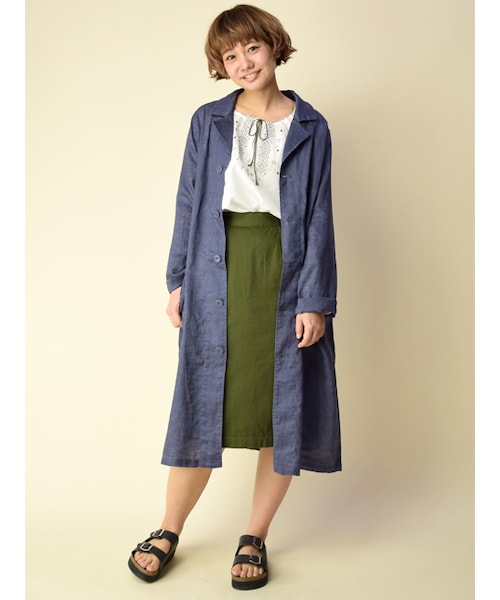 w closet（ダブルクローゼット）の「リネンショップコート（ジャケット/アウター・レディース・エクリュ/サックス/ネイビー/カーキ・FREE）」の11枚目の写真
