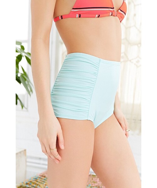URBAN OUTFITTERS（アーバンアウトフィッターズ）の「Out From Under Ruched-Side High-Waisted Bikini Bottom（水着・レディース・SKY/BLACK・L/S/M）」の4枚目の写真