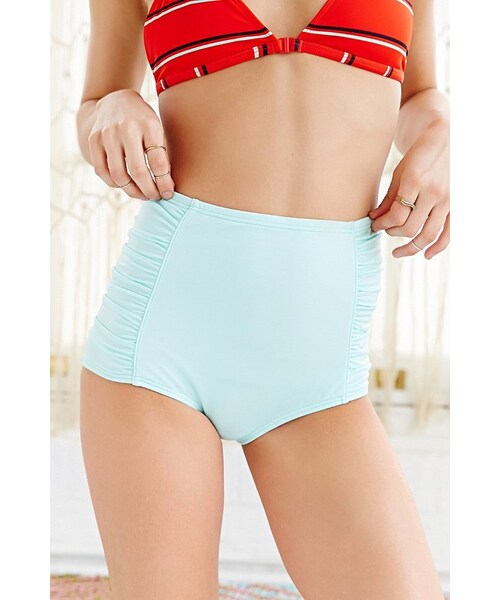 URBAN OUTFITTERS（アーバンアウトフィッターズ）の「Out From Under Ruched-Side High-Waisted Bikini Bottom（水着・レディース・SKY/BLACK・L/S/M）」の9枚目の写真