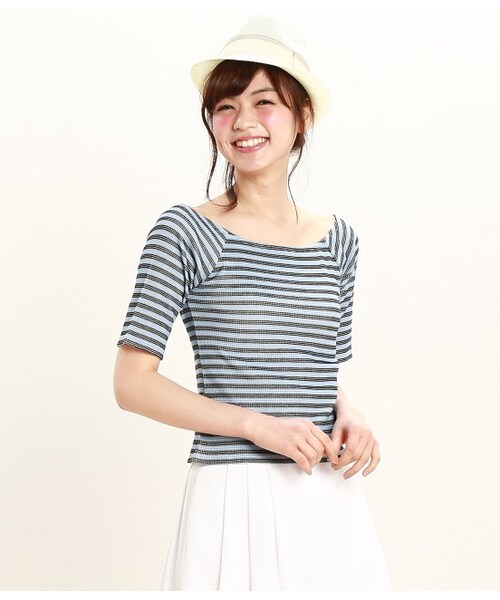 ROPE' PICNIC（ロペピクニック）の「ワッフボーダープルオーバー（Ｔシャツ/カットソー・レディース・ブラック/グレー/ブルー・38）」の4枚目の写真