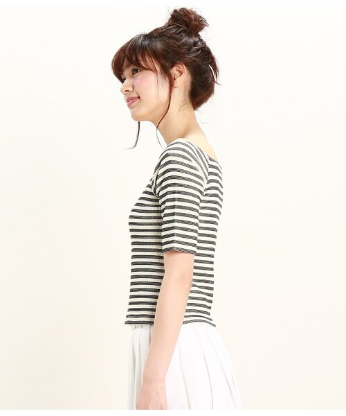 ROPE' PICNIC（ロペピクニック）の「ワッフボーダープルオーバー（Ｔシャツ/カットソー・レディース・ブラック/グレー/ブルー・38）」の5枚目の写真