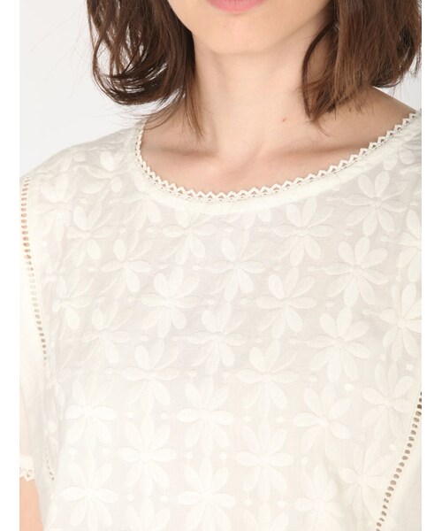Rinajour（リナジュール）の「綿レースボイルブラウス（トップス・レディース・OFF/WHITE/NAVY・F）」の4枚目の写真