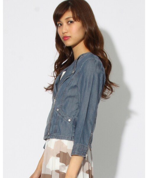 VICKY(ビッキー)の「綿テンセルデニム7分ライダースジャケット(ジャケット/アウター・レディース・ブルー・SS/S/M)」の2枚目の写真