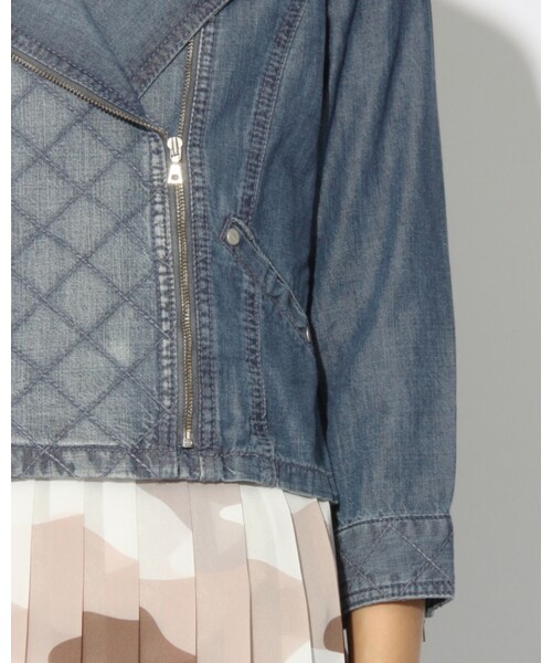 VICKY(ビッキー)の「綿テンセルデニム7分ライダースジャケット(ジャケット/アウター・レディース・ブルー・SS/S/M)」の4枚目の写真