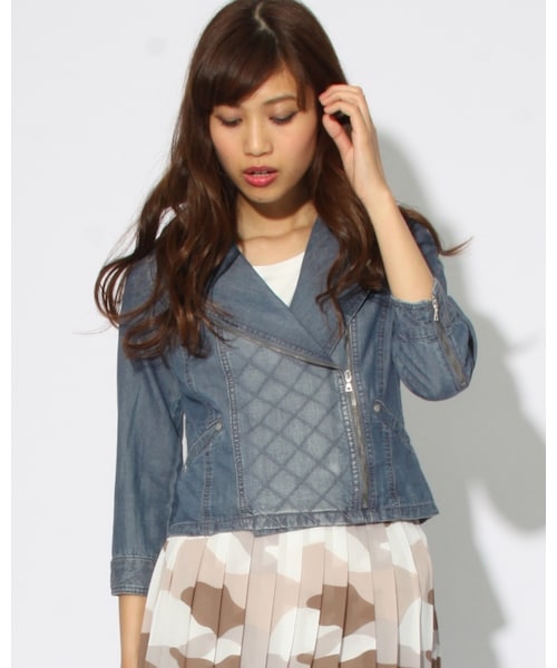 VICKY(ビッキー)の「綿テンセルデニム7分ライダースジャケット(ジャケット/アウター・レディース・ブルー・SS/S/M)」の6枚目の写真