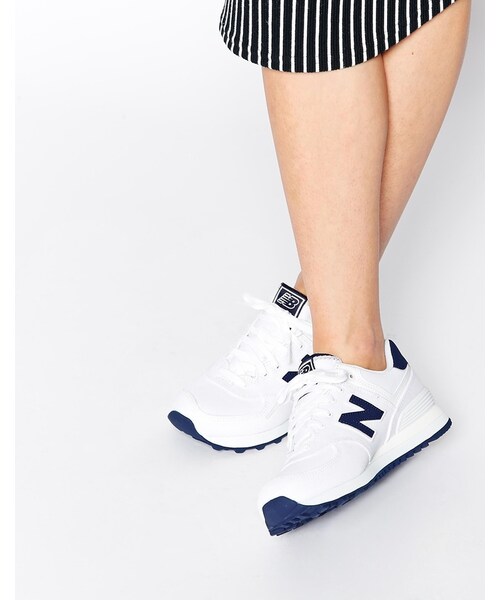 NEW BALANCE(ニューバランス)の「New Balance 574 White /Navy Textile Sneakers(スニーカー・レディース・whitenavy・US 7.5/US 10/US 10.5/US 11/US 6/US 6.5/US 7/US 8/US 8.5/US 9)」の1枚目の写真
