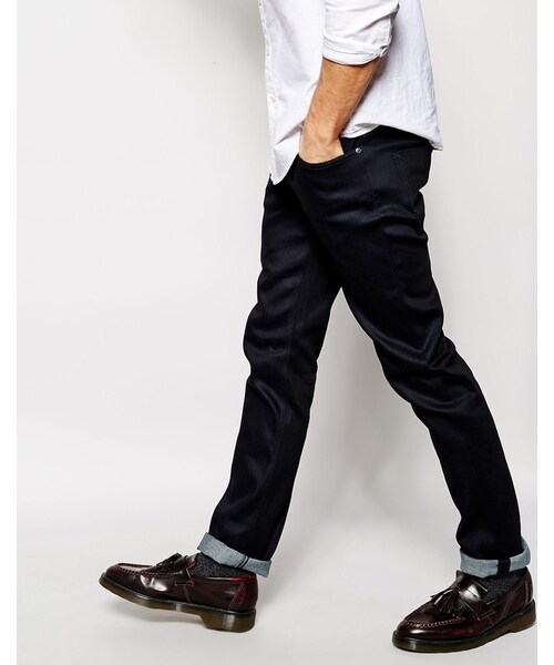 Nudie Jeans（ヌーディージーンズ）の「Nudie Jeans Thin Finn Slim Fit Dry Navy Cristal Coated（デニムパンツ・メンズ・blue・W34 L34-W34in (86cm)L34in (86cm)/W28 L32-W28in (71cm)L32in (81cm)/W31 L32-W31in (78cm)L32in (81cm)/W33 L32-W33in (83cm)L32in (81cm)/W32 L32-W32in (81cm)L32in (81cm)/W38 L32-W38in (96cm)L32in (81cm)/W30 L32-W30in (76cm)L32in (81cm)/W31 L30-W31in (78cm)L30in (76cm)/W36 L32-W36in (91cm)L32in (81cm)/W32 L34-W32in (81cm)L34in (86cm)/W34 L30-W34in (86cm)L30in (76cm)/W33 L30-W33in (83cm)L30in (76cm)/W34 L36-W86cm L91cm/W32 L30-W32in (81cm)L30in (76cm)/W30 L30-W30in (76cm)L30in (76cm)/W30 L34-W30in (76cm)L34in (86cm)/W34 L32-W34in (86cm)L32in (81cm)）」の3枚目の写真