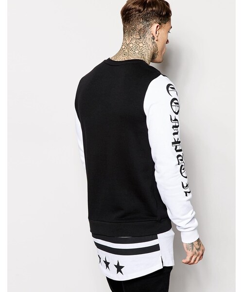 asos（エイソス）の「ASOS BRAND ASOS Super Longline Sweatshirt With Printed Extended Hem（スウェット・メンズ・black・XXS-Chest 32-34"/L-Chest 40-42"/S-Chest 36-38"/XXXS-Chest 30-32in (76-81cm)/XL-Chest 42-44"/XS-Chest 34-36"/XXL-Chest 44-46"/XXXL-Chest 46-48 (116-121cm)/M-Chest 38-40"）」の2枚目の写真