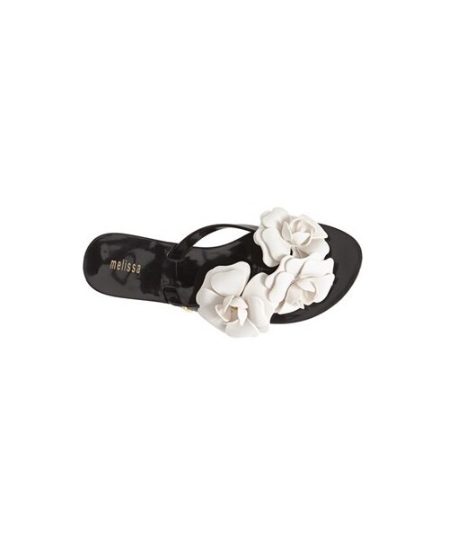 melissa（メリッサ）の「Melissa 'Harmonic Garden' Jelly Thong Sandal (Women)（サンダル・レディース・Black/ White・6 M）」の2枚目の写真
