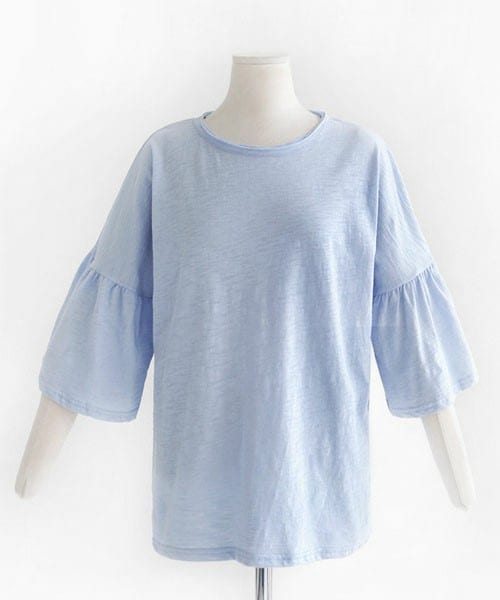 DHOLIC（ディーホリック）の「フレアスリーブルーズフィットTシャツ（Tシャツ/カットソー・レディース・ホワイト/スカイブルー/マスタード/ピンク/ネイビー・FREE）」の2枚目の写真