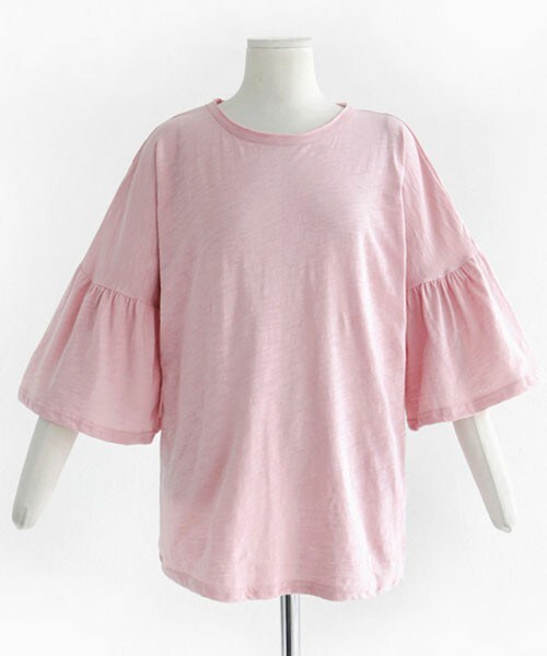 DHOLIC（ディーホリック）の「フレアスリーブルーズフィットTシャツ（Tシャツ/カットソー・レディース・ホワイト/スカイブルー/マスタード/ピンク/ネイビー・FREE）」の5枚目の写真