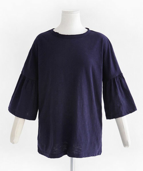 DHOLIC（ディーホリック）の「フレアスリーブルーズフィットTシャツ（Tシャツ/カットソー・レディース・ホワイト/スカイブルー/マスタード/ピンク/ネイビー・FREE）」の3枚目の写真