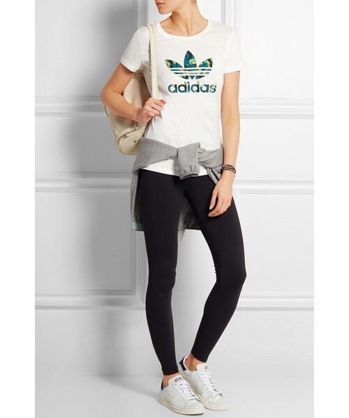 adidas（アディダス）の「Adidas Originals Trefoil organic cotton-jersey T-shirt（Tシャツ/カットソー・レディース・White・UK10/UK8/UK12/UK14/UK6）」の2枚目の写真