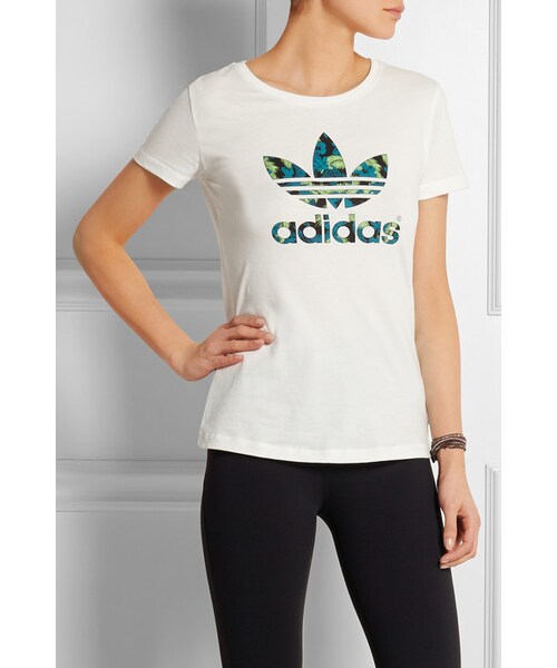adidas（アディダス）の「Adidas Originals Trefoil organic cotton-jersey T-shirt（Tシャツ/カットソー・レディース・White・UK10/UK8/UK12/UK14/UK6）」の5枚目の写真
