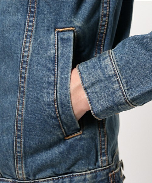 unrelaxing（アンリラクシング）の「ヴィンテージ加工ノーカラーデニムジャケット ヴィンテージ加工ノーカラーGジャン UR-179（デニムジャケット・メンズ・ブルー/インディゴブルー・LARGE/SMALL/MEDIUM）」の6枚目の写真